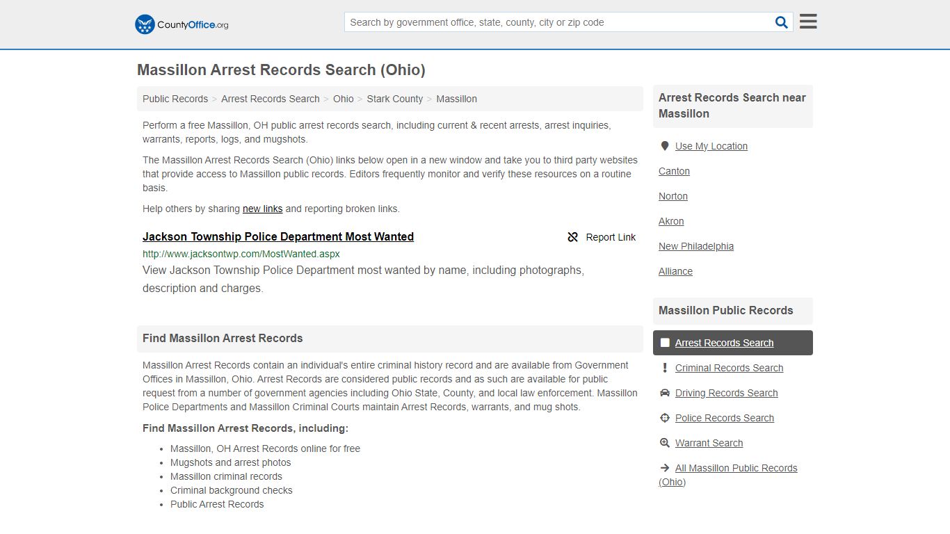 Arrest Records Search - Massillon, OH (Arrests & Mugshots) - County Office